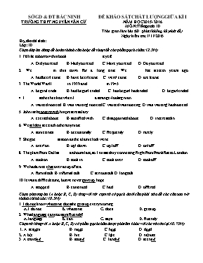 Đề khảo sát chất lượng giữa kì I năm học 2015- 2016 môn Tiếng Anh 10